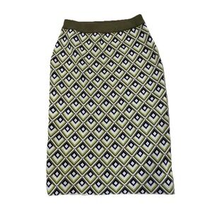Motif Pencil skirt large olive green diamond print stretch office core preppy